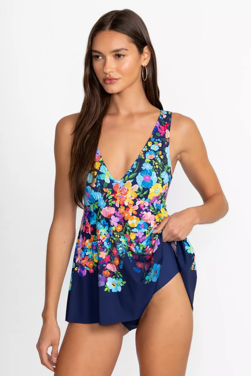 WILD BLOOM BACK TIE SKIRTED ONE PIECE