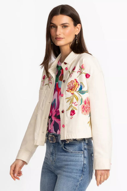 CROCHET CROPPED DENIM JACKET