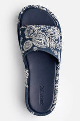 BANDANA EMBROIDERED DENIM PLATFORM SLIDE