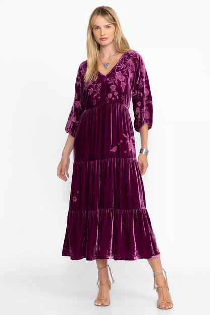 VELVET DOLMAN TIERED DRESS