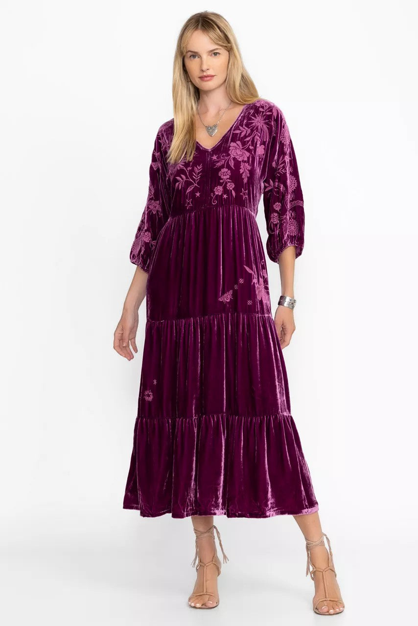 VELVET DOLMAN TIERED DRESS