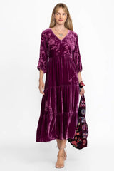 VELVET DOLMAN TIERED DRESS