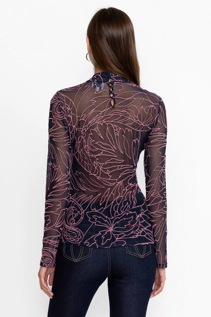 REBECCA MESH MOCK NECK LONG SLEEVE TEE