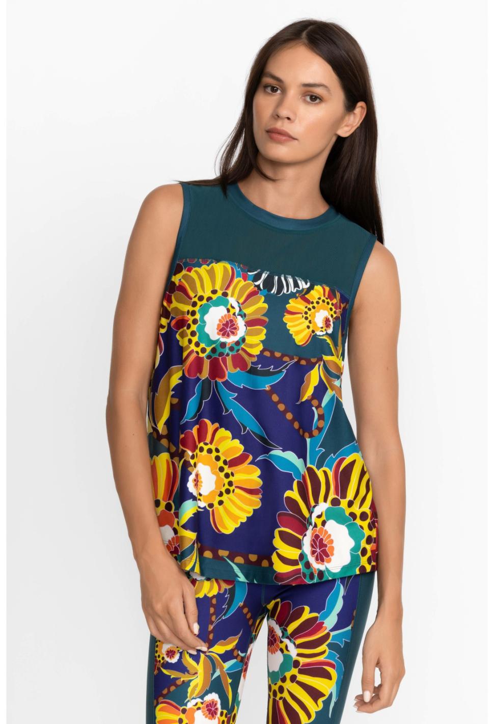 Women Active | Johnny Was Bee Active High Low Mesh Contrast Tank Kimbra