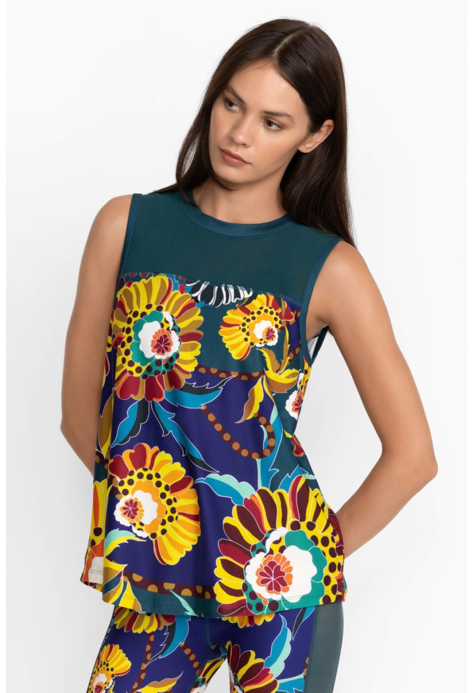 Women Active | Johnny Was Bee Active High Low Mesh Contrast Tank Kimbra