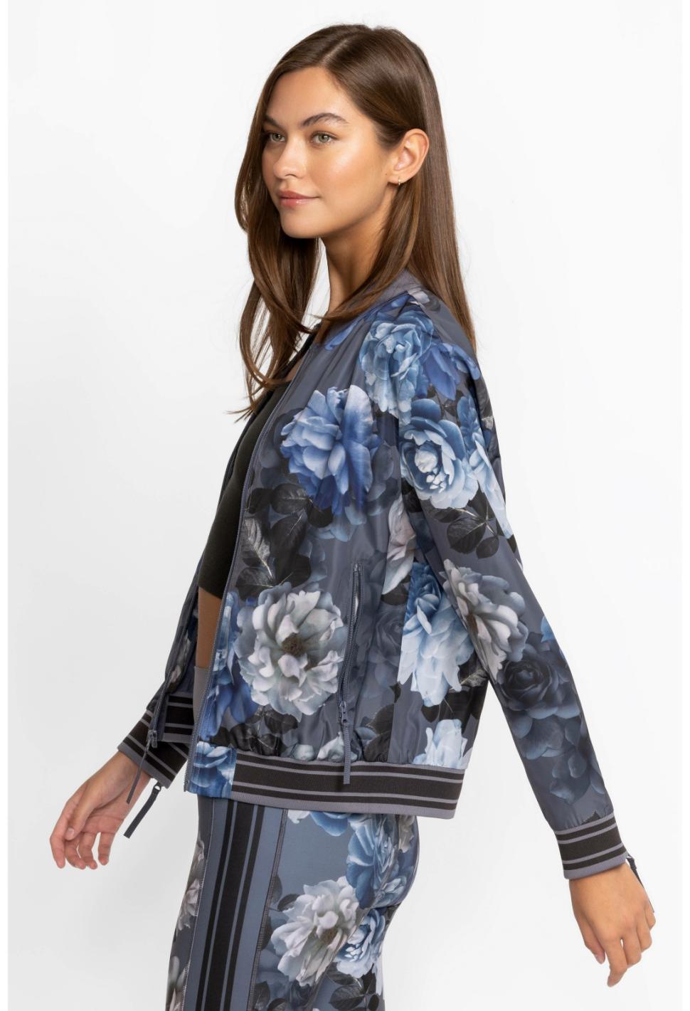 Women Active | Johnny Was Grey Peony Drop Shoulder Bomber Jacket Grey Peony