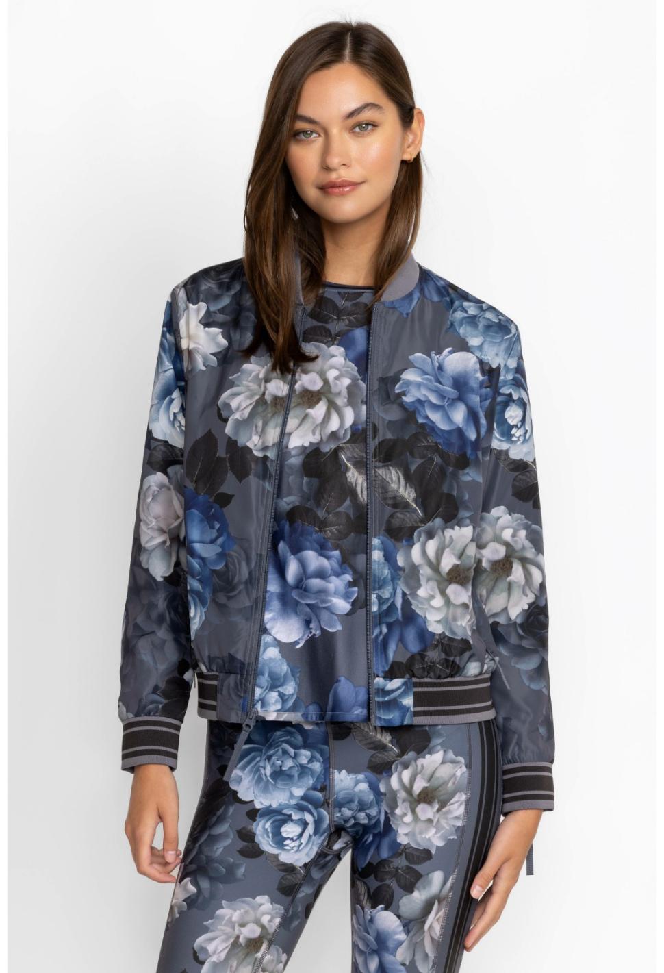 Women Active | Johnny Was Grey Peony Drop Shoulder Bomber Jacket Grey Peony