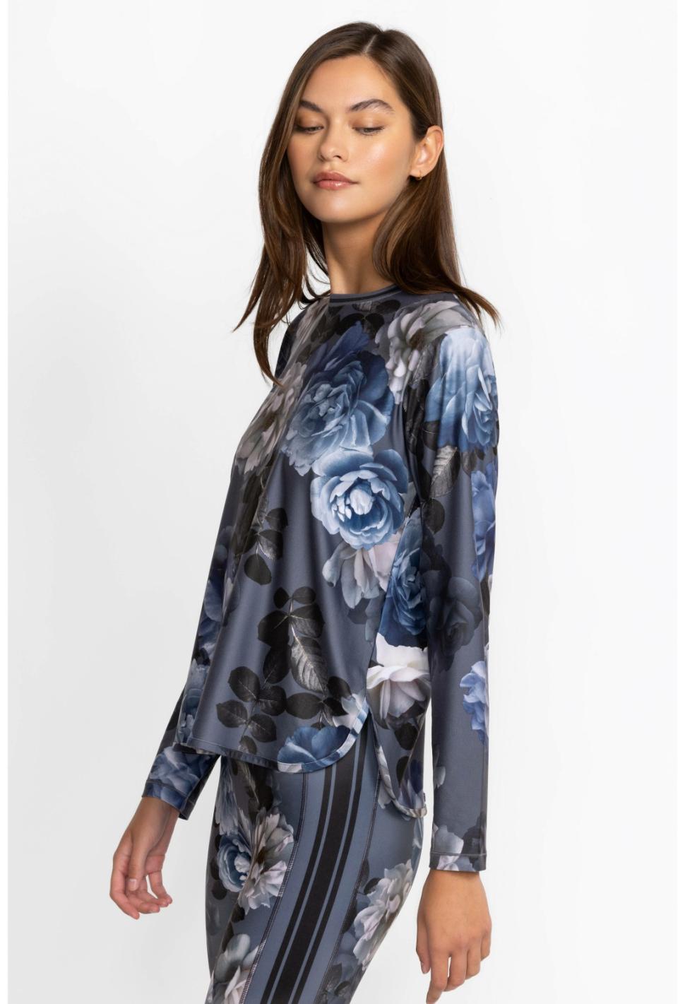 Women Active | Johnny Was Grey Peony Oversize Crop L/S Tee Grey Peony