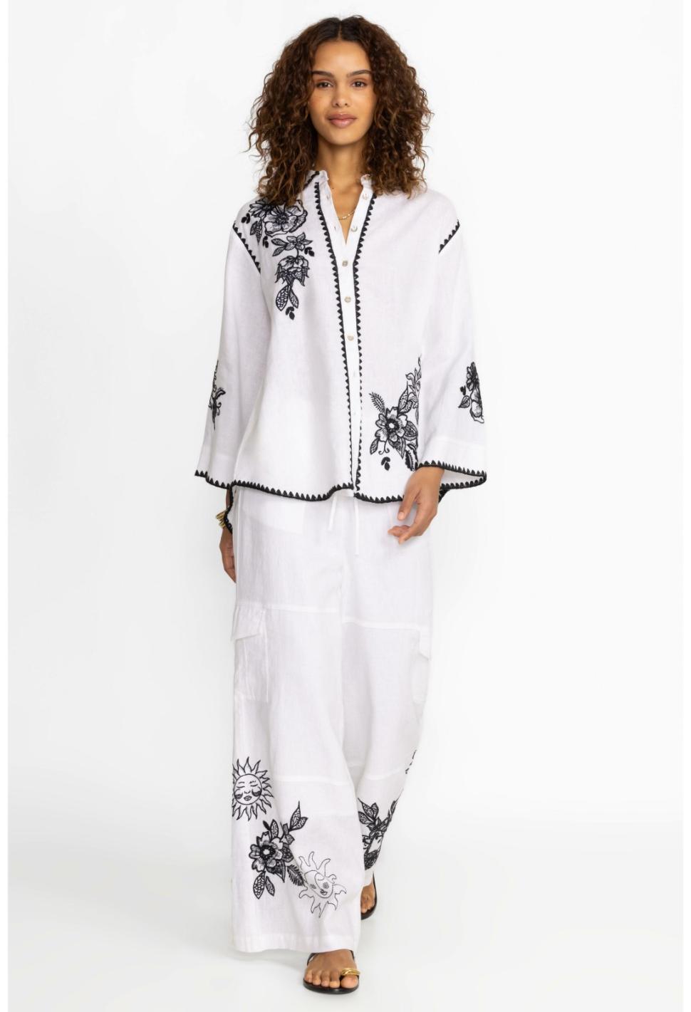 Women Bottoms | Johnny Was Addison Drawstring Wide Leg Pant White