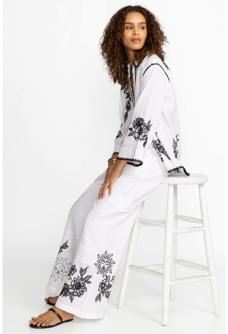 Women Bottoms | Johnny Was Addison Drawstring Wide Leg Pant White