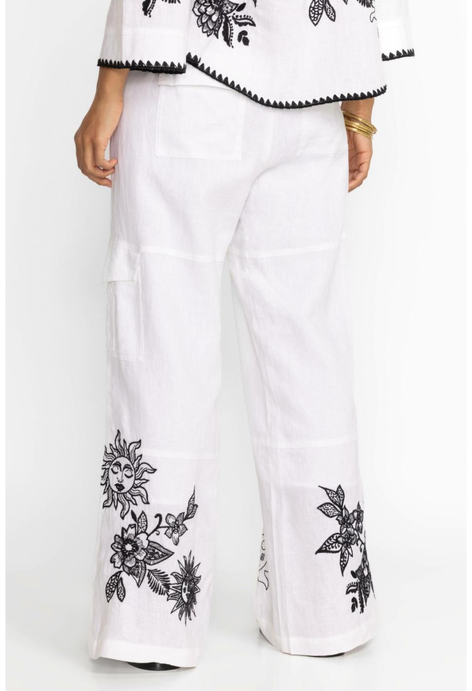 Women Bottoms | Johnny Was Addison Drawstring Wide Leg Pant White