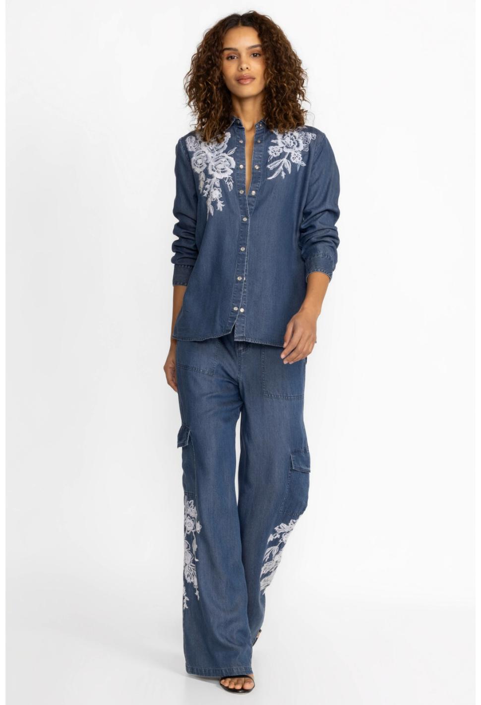 Women Bottoms | Johnny Was Alicent Denim Cargo Pant Denim
