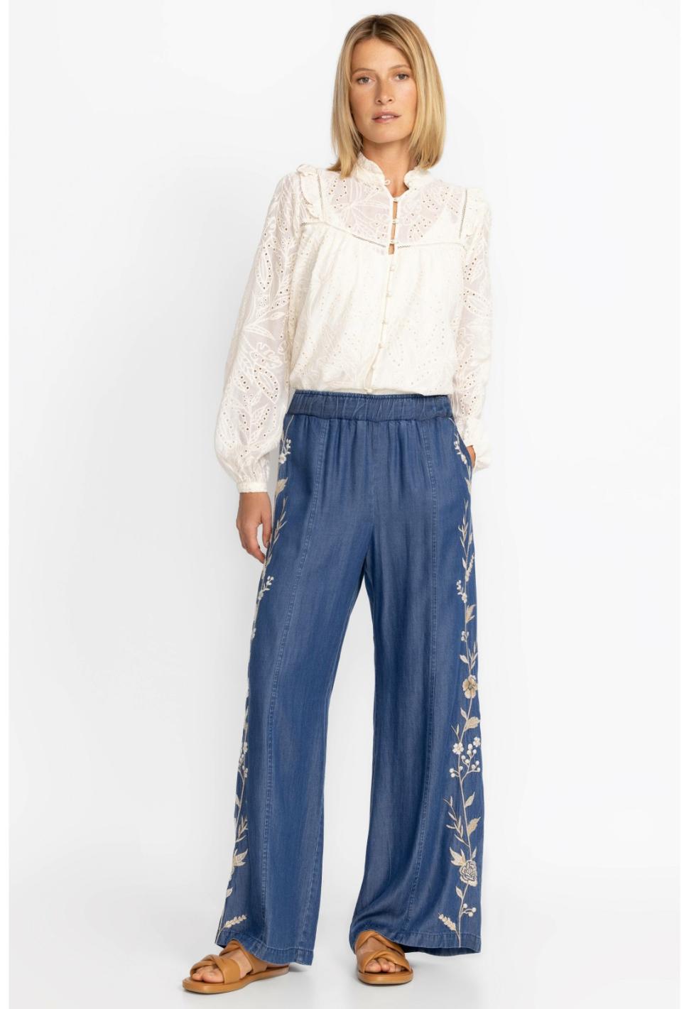 Women Bottoms | Johnny Was Calipso Seamed Wide Leg Pant Denim Blue