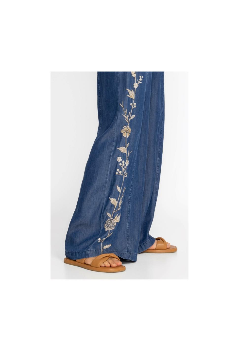 Women Bottoms | Johnny Was Calipso Seamed Wide Leg Pant Denim Blue
