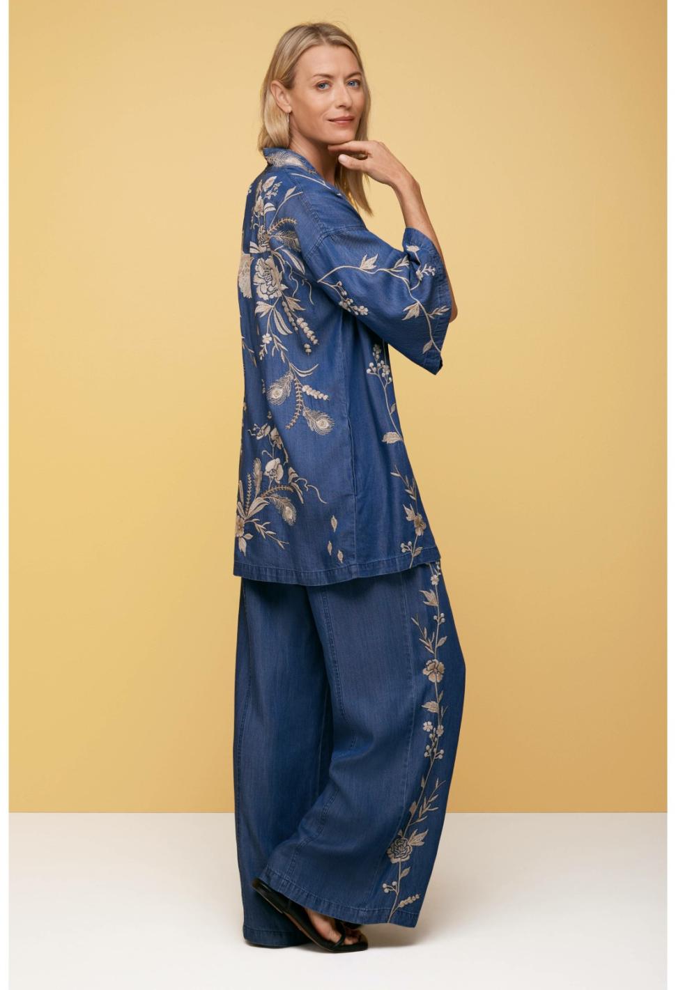 Women Bottoms | Johnny Was Calipso Seamed Wide Leg Pant Denim Blue