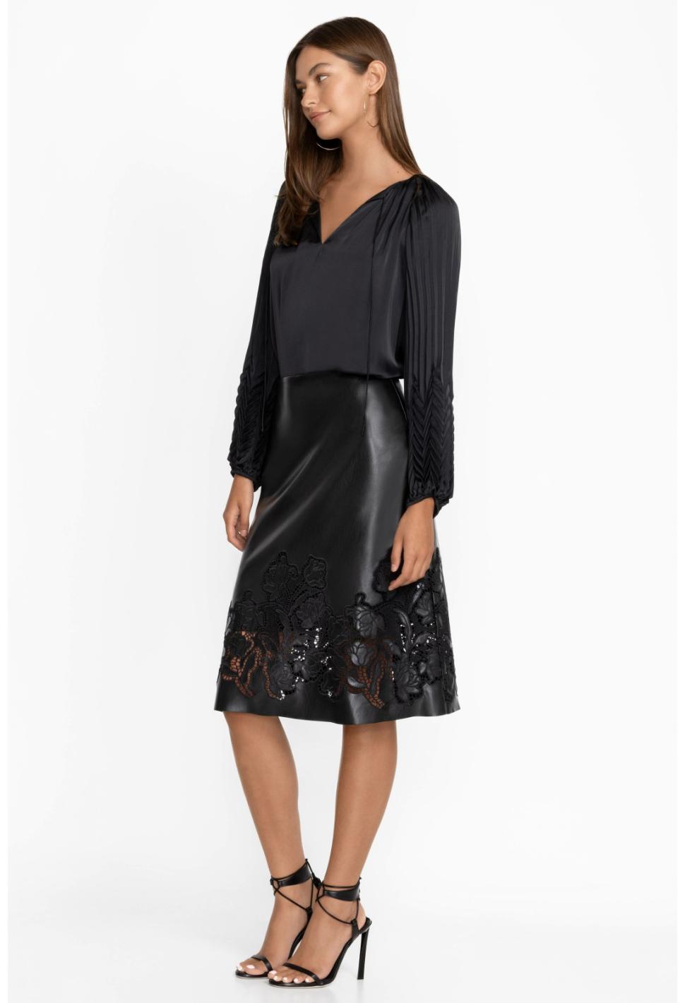 Women Bottoms | Johnny Was Enid Vegan Leather Midi Skirt Black