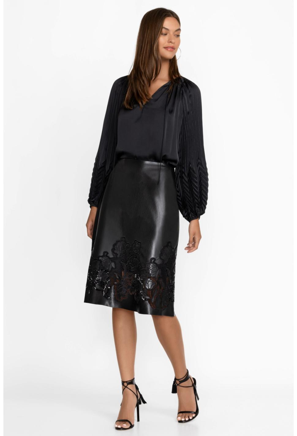 Women Bottoms | Johnny Was Enid Vegan Leather Midi Skirt Black