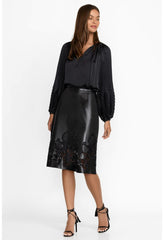 Women Bottoms | Johnny Was Enid Vegan Leather Midi Skirt Black
