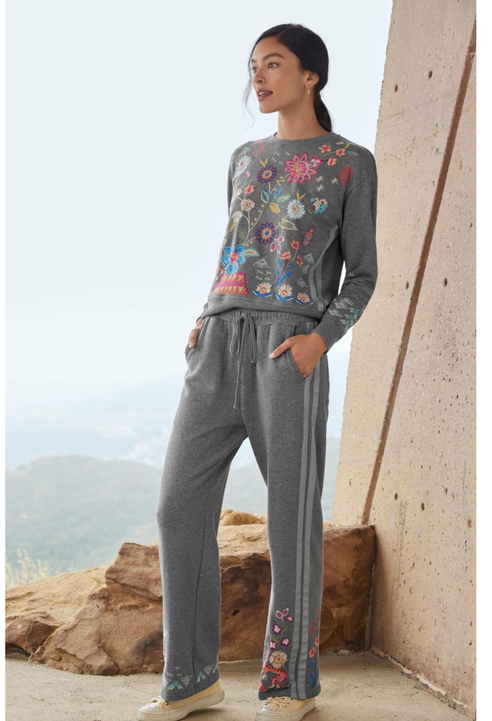 Women Bottoms | Johnny Was Griffin Wide Leg Ribbon Pant Dark Heather