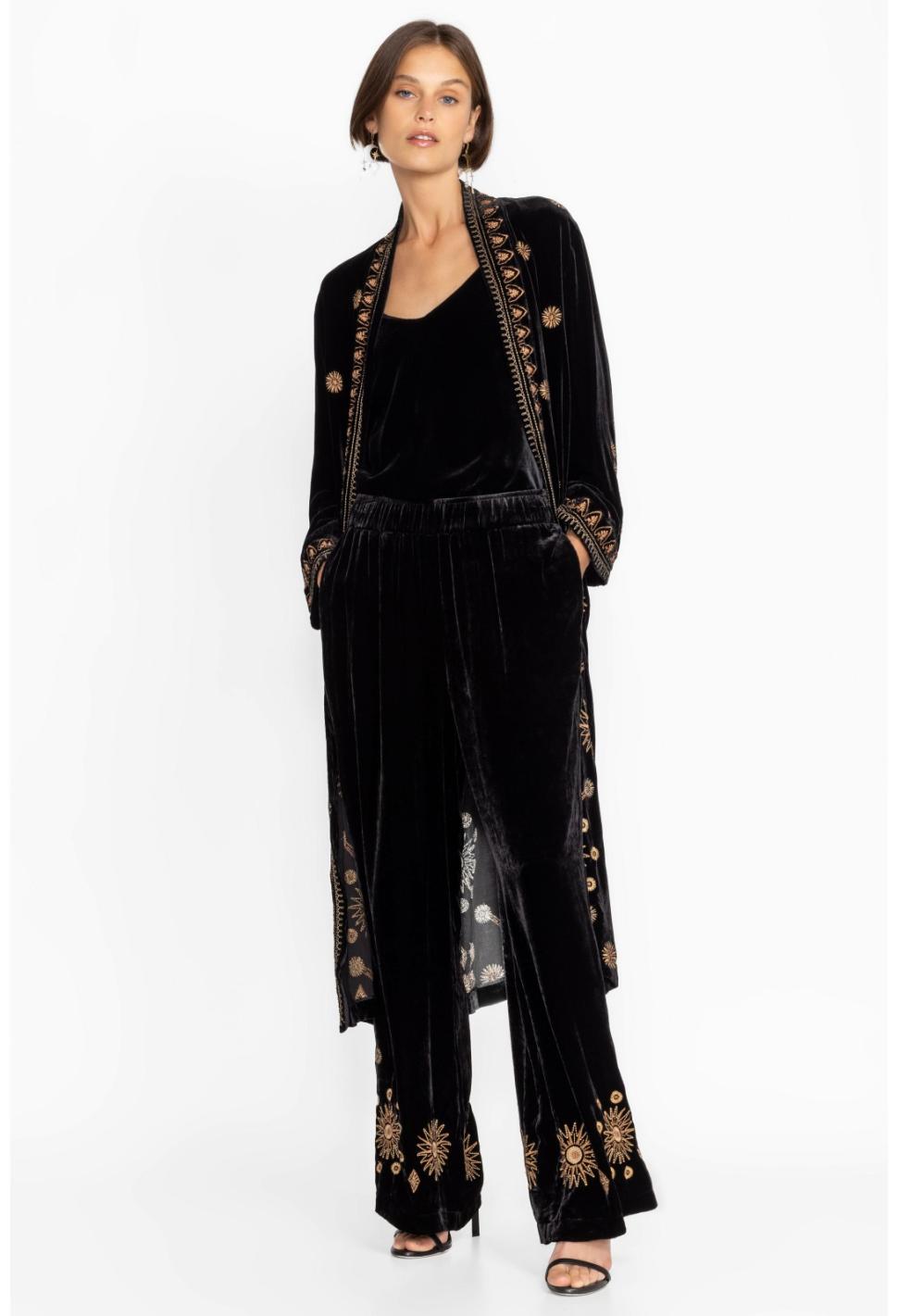 Women Bottoms | Johnny Was Heidi Velvet Wide Leg Pant Black