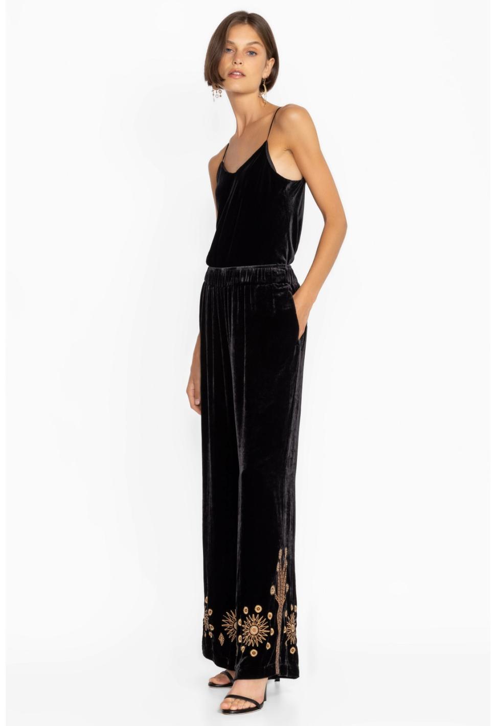 Women Bottoms | Johnny Was Heidi Velvet Wide Leg Pant Black