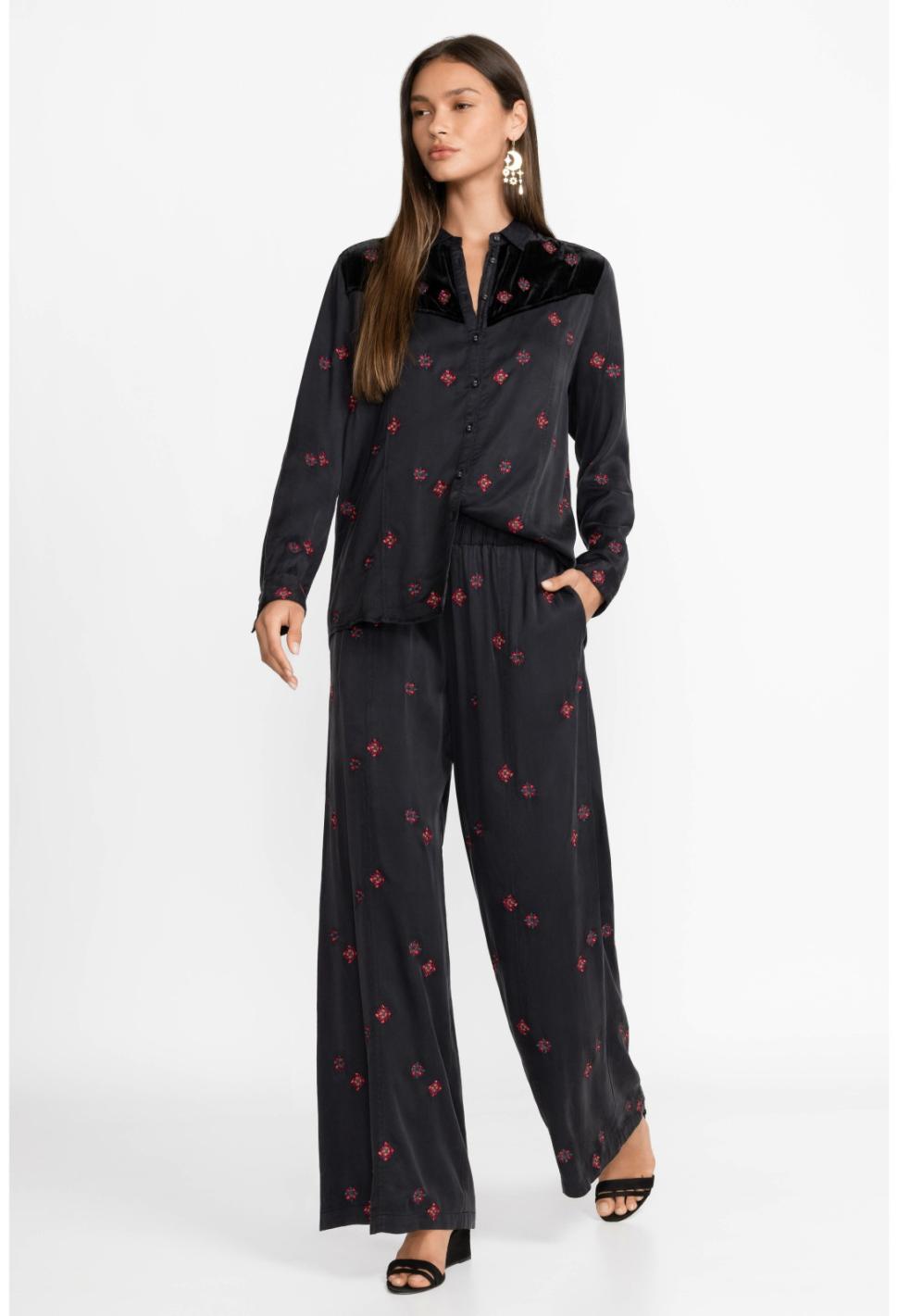 Women Bottoms | Johnny Was Maxine Seamed Wide Leg Pant Black