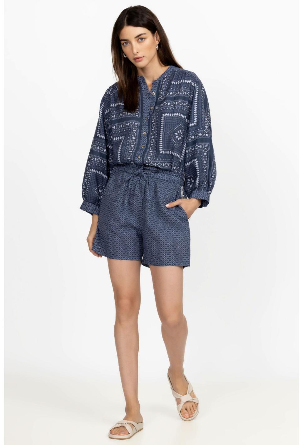 Women Bottoms | Johnny Was Patched Ikat Linen Paperbag Short Patched Ikat