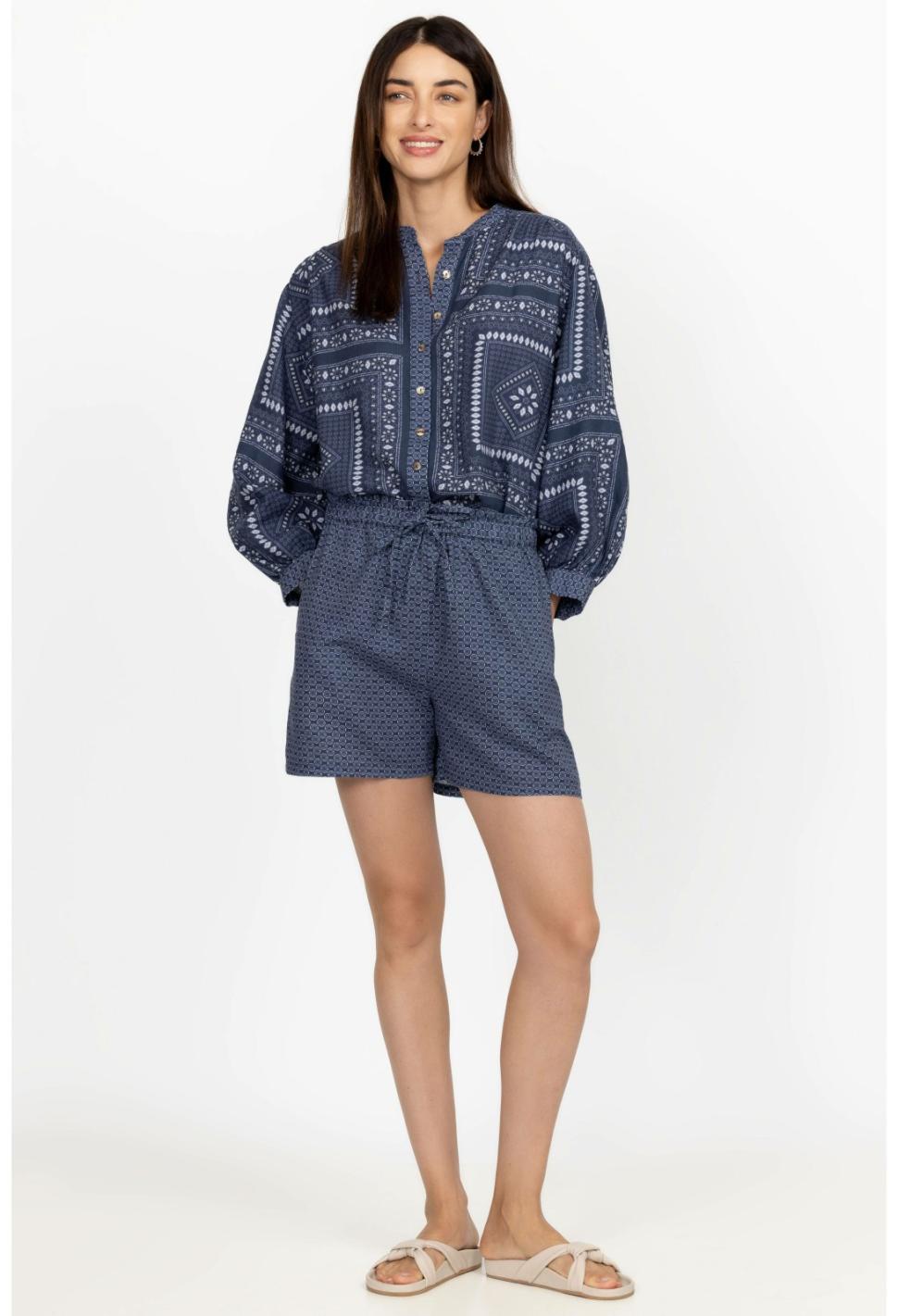 Women Bottoms | Johnny Was Patched Ikat Linen Paperbag Short Patched Ikat