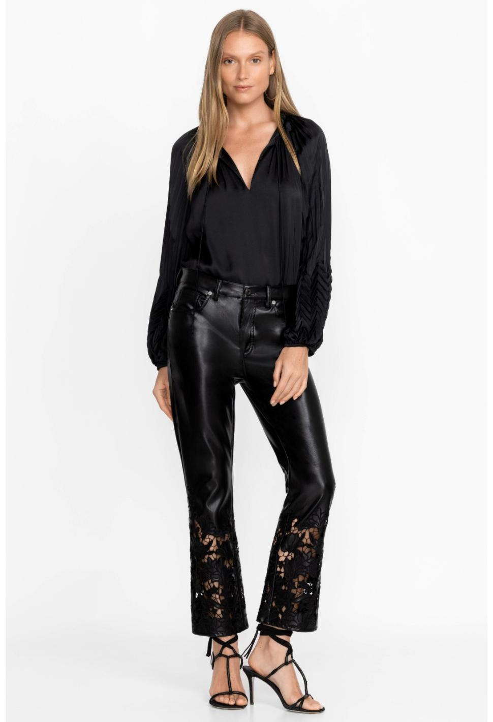 Women Bottoms | Johnny Was Portia Vegan Leather Pant Black