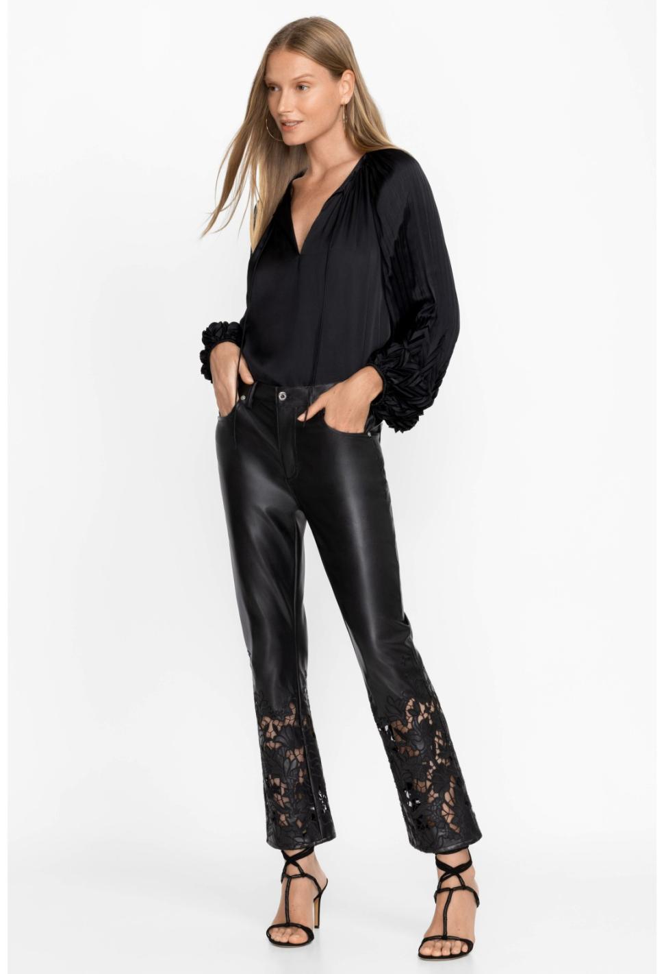 Women Bottoms | Johnny Was Portia Vegan Leather Pant Black