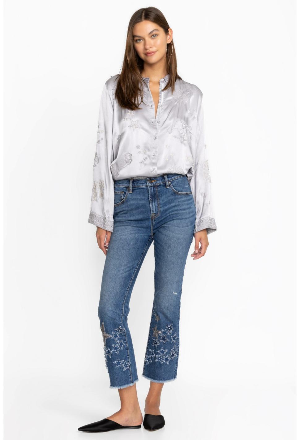 Women Bottoms | Johnny Was Stars Dance Cropped Baby Boot Jean Vintage Aged Wash