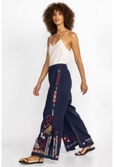 Women Bottoms | Johnny Was Zuzu High Slit Linen Pant Ink