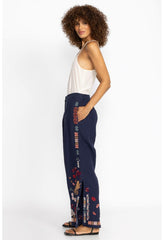 Women Bottoms | Johnny Was Zuzu High Slit Linen Pant Ink