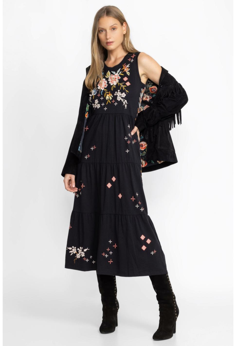 Women Dresses | Johnny Was Ceretti Tiered Maxi Tank Dress Black