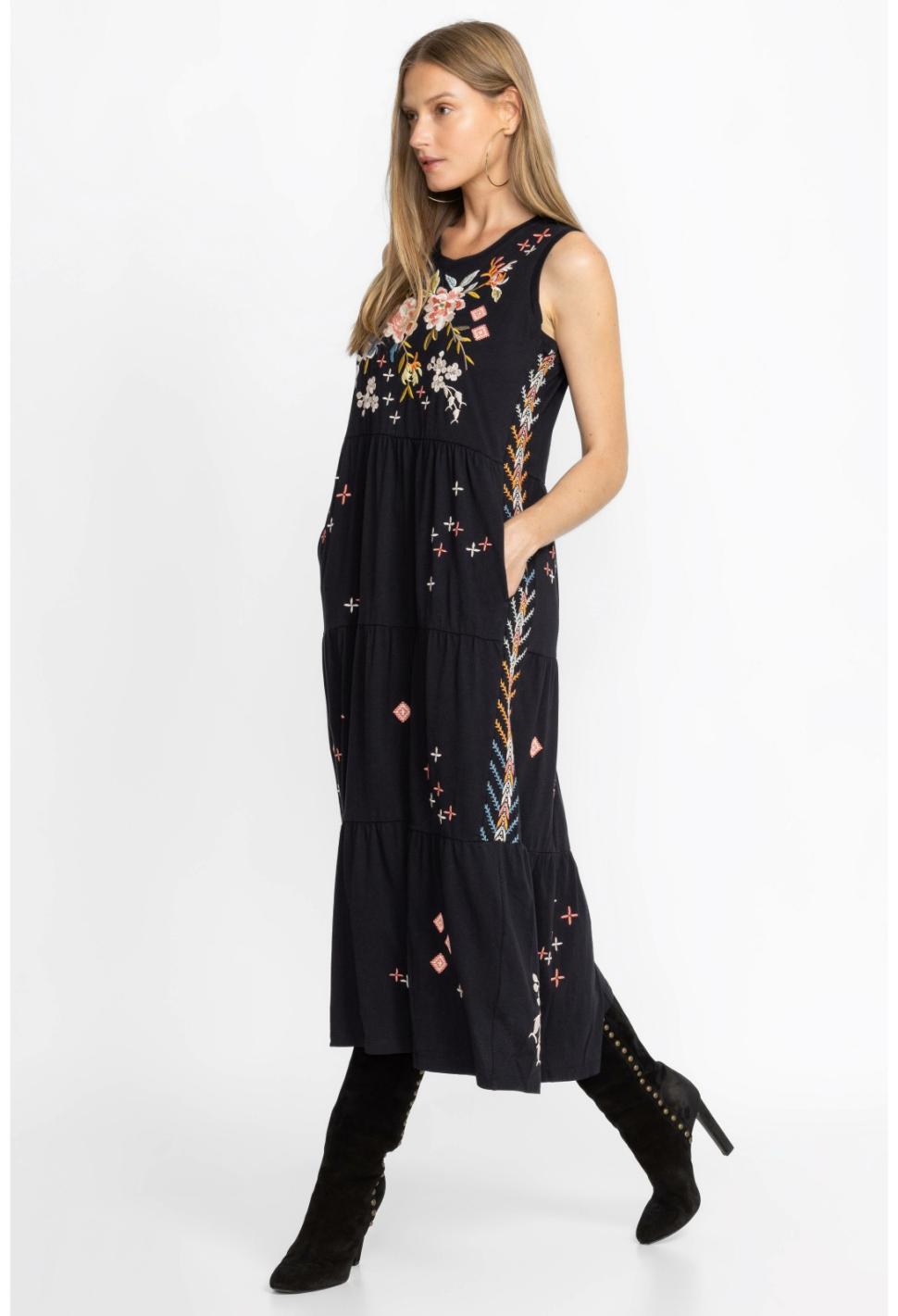 Women Dresses | Johnny Was Ceretti Tiered Maxi Tank Dress Black