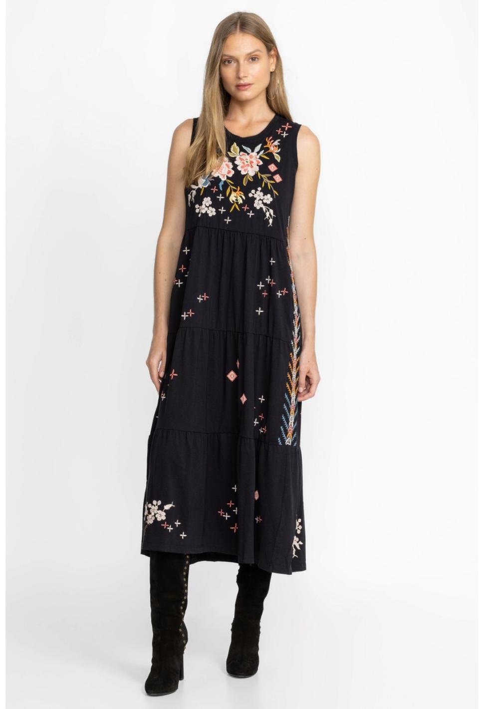 Women Dresses | Johnny Was Ceretti Tiered Maxi Tank Dress Black