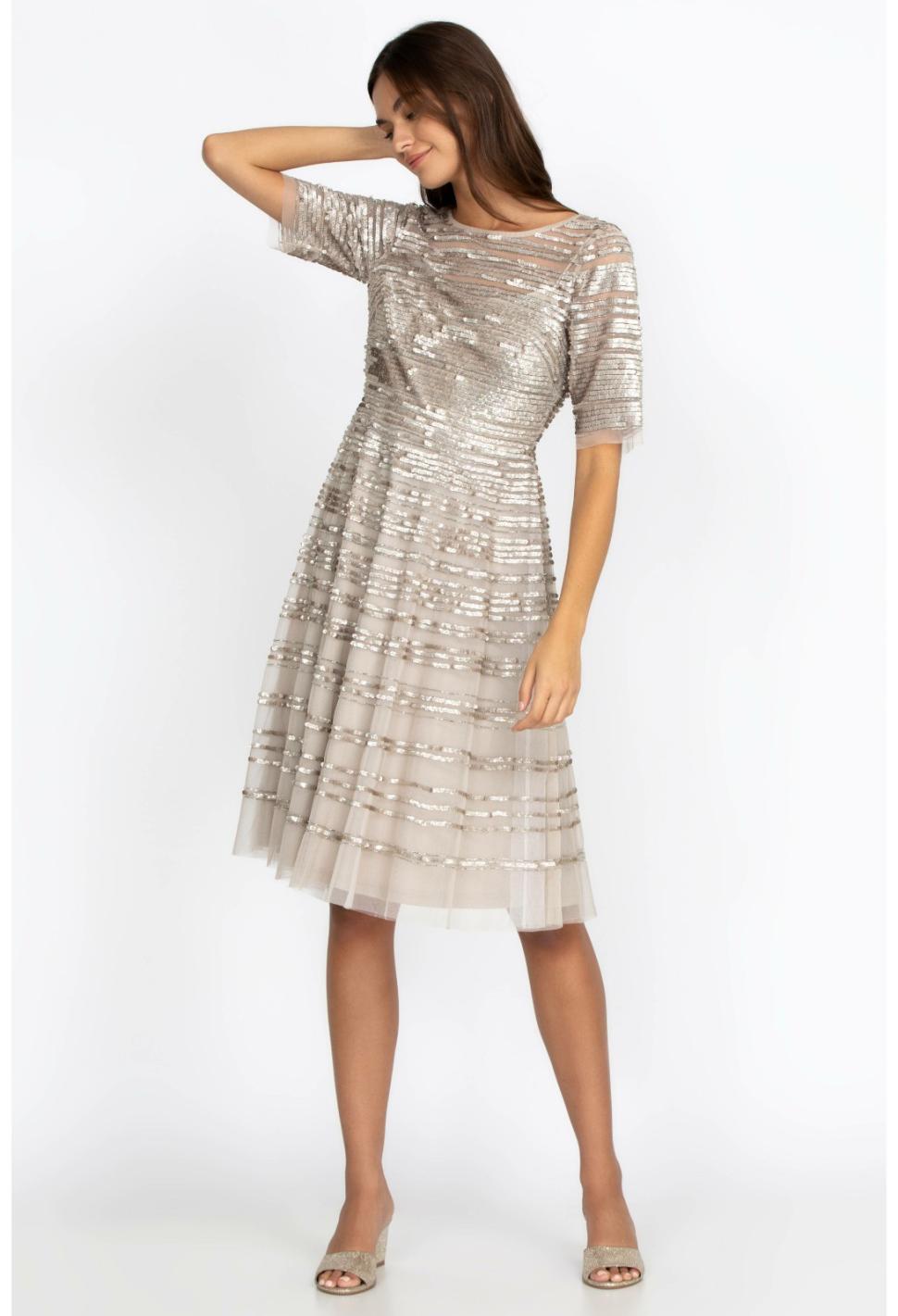 Women Dresses | Johnny Was Champagne Beaded Mesh Dress Champagne