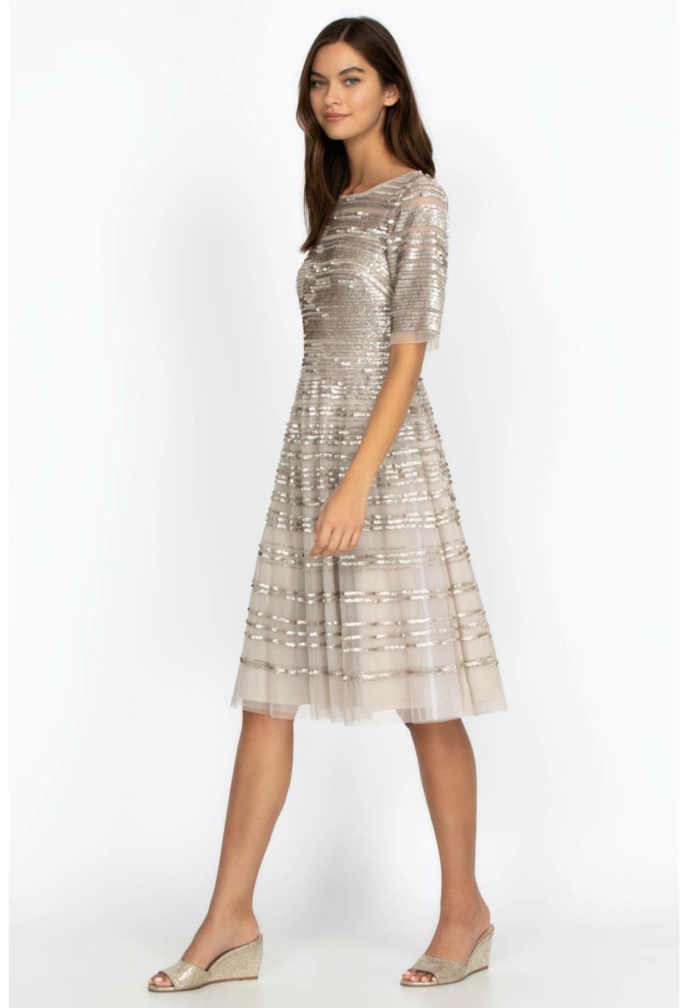 Women Dresses | Johnny Was Champagne Beaded Mesh Dress Champagne