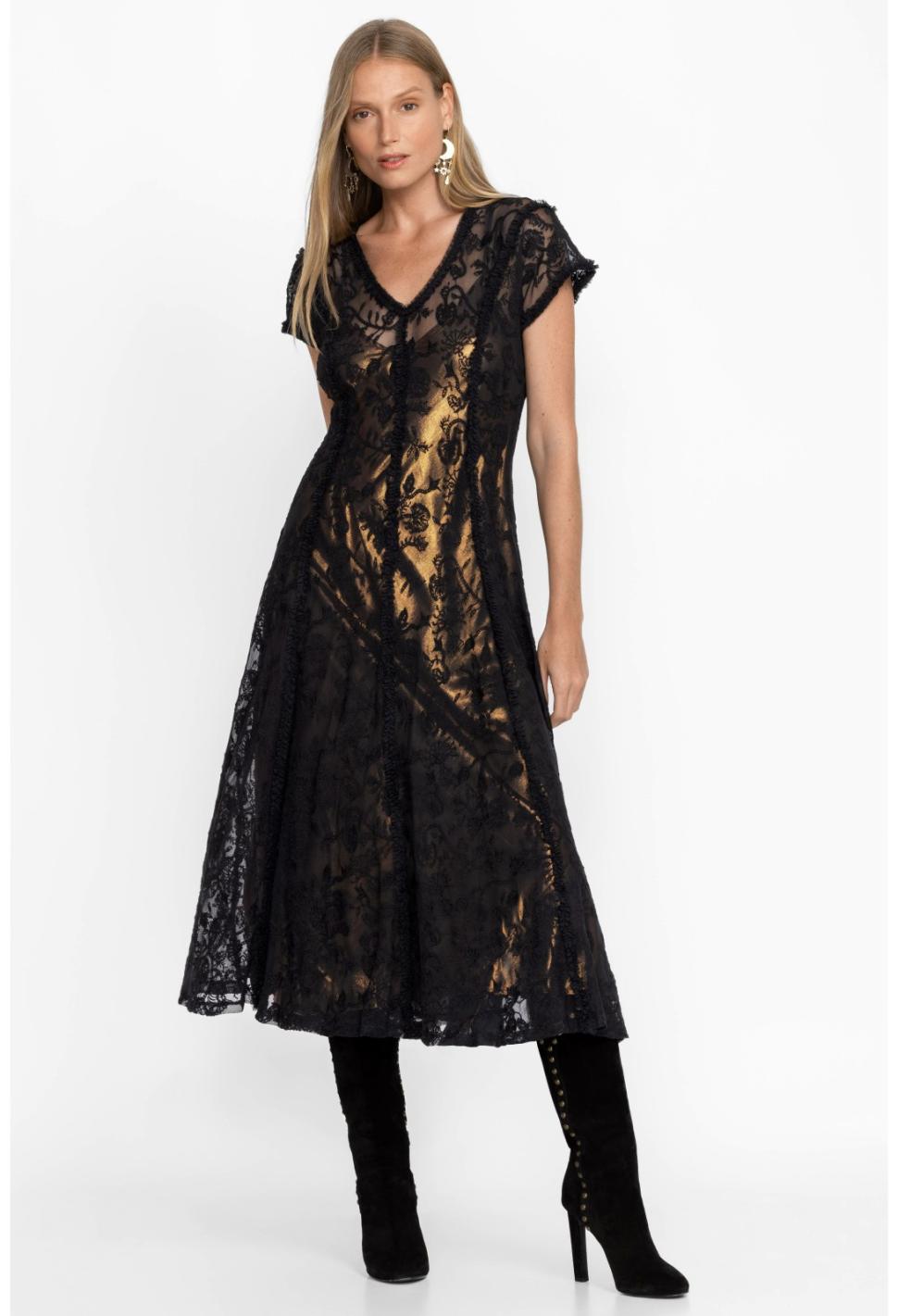 Women Dresses | Johnny Was Dina Mesh Midi Dress Black