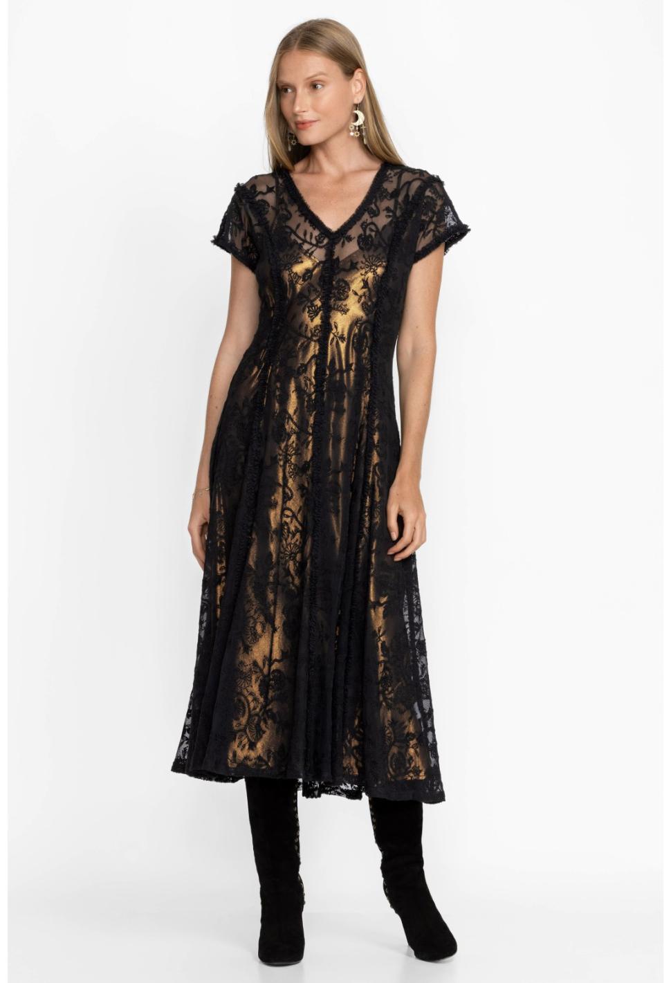 Women Dresses | Johnny Was Dina Mesh Midi Dress Black