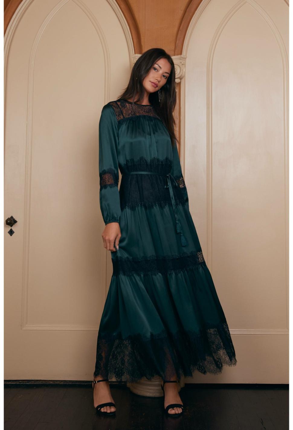 Women Dresses | Johnny Was Ellie Lace Tiered Lace Maxi Dress Emerald Green
