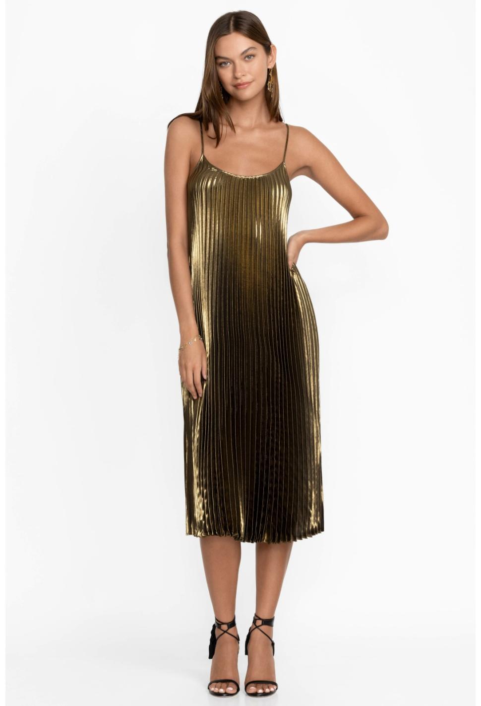 Women Dresses | Johnny Was Golden Gem Pleated Midi Dress Gold