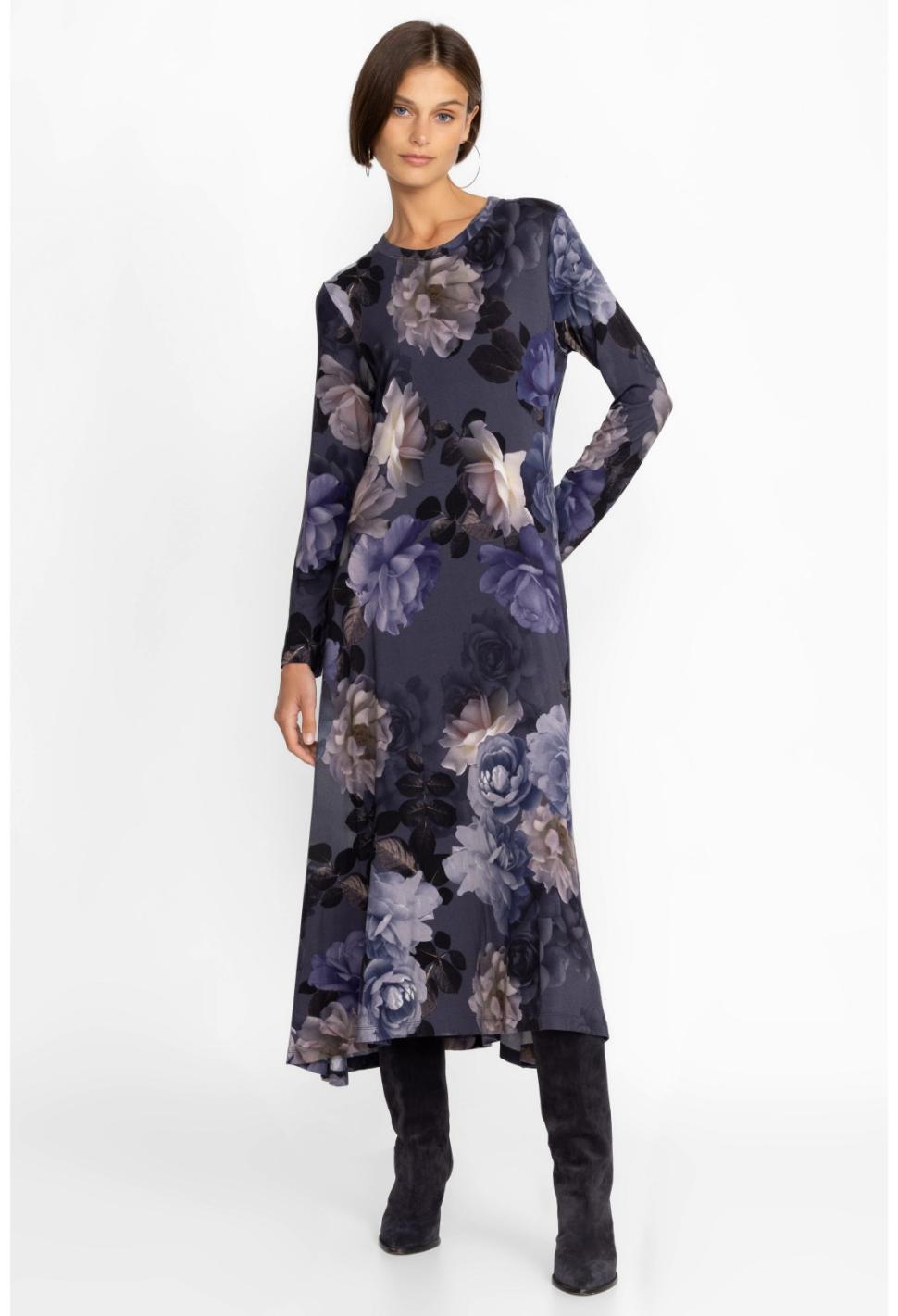 Women Dresses | Johnny Was Grey Peony Long Sleeve Tee Dress Grey Peony