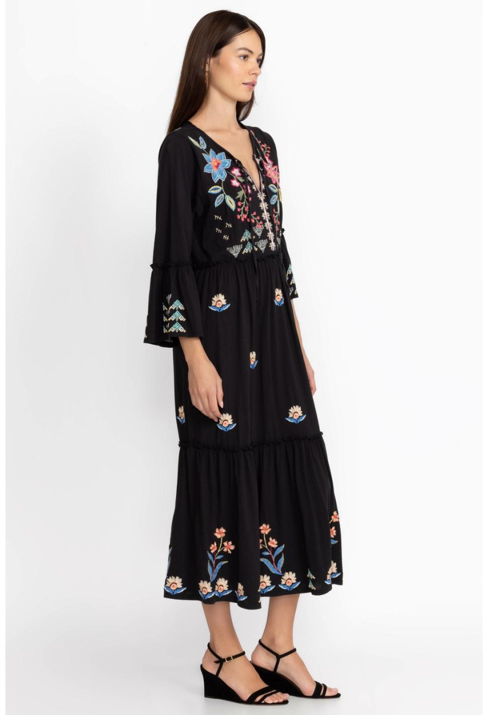 Women Dresses | Johnny Was Griffin Ruffle Tiered Knit Dress Black