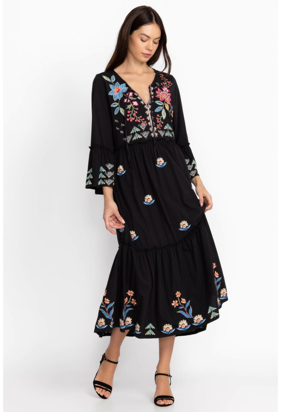 Women Dresses | Johnny Was Griffin Ruffle Tiered Knit Dress Black