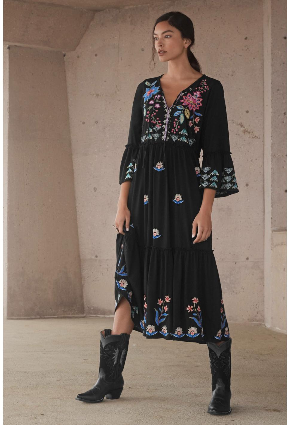 Women Dresses | Johnny Was Griffin Ruffle Tiered Knit Dress Black