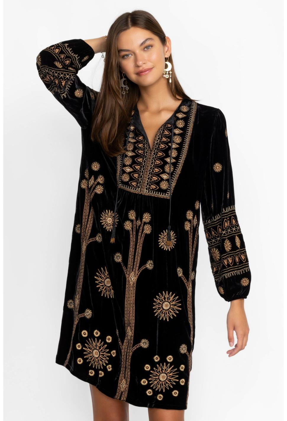 Women Dresses | Johnny Was Heidi Velvet Yoke Dress Black