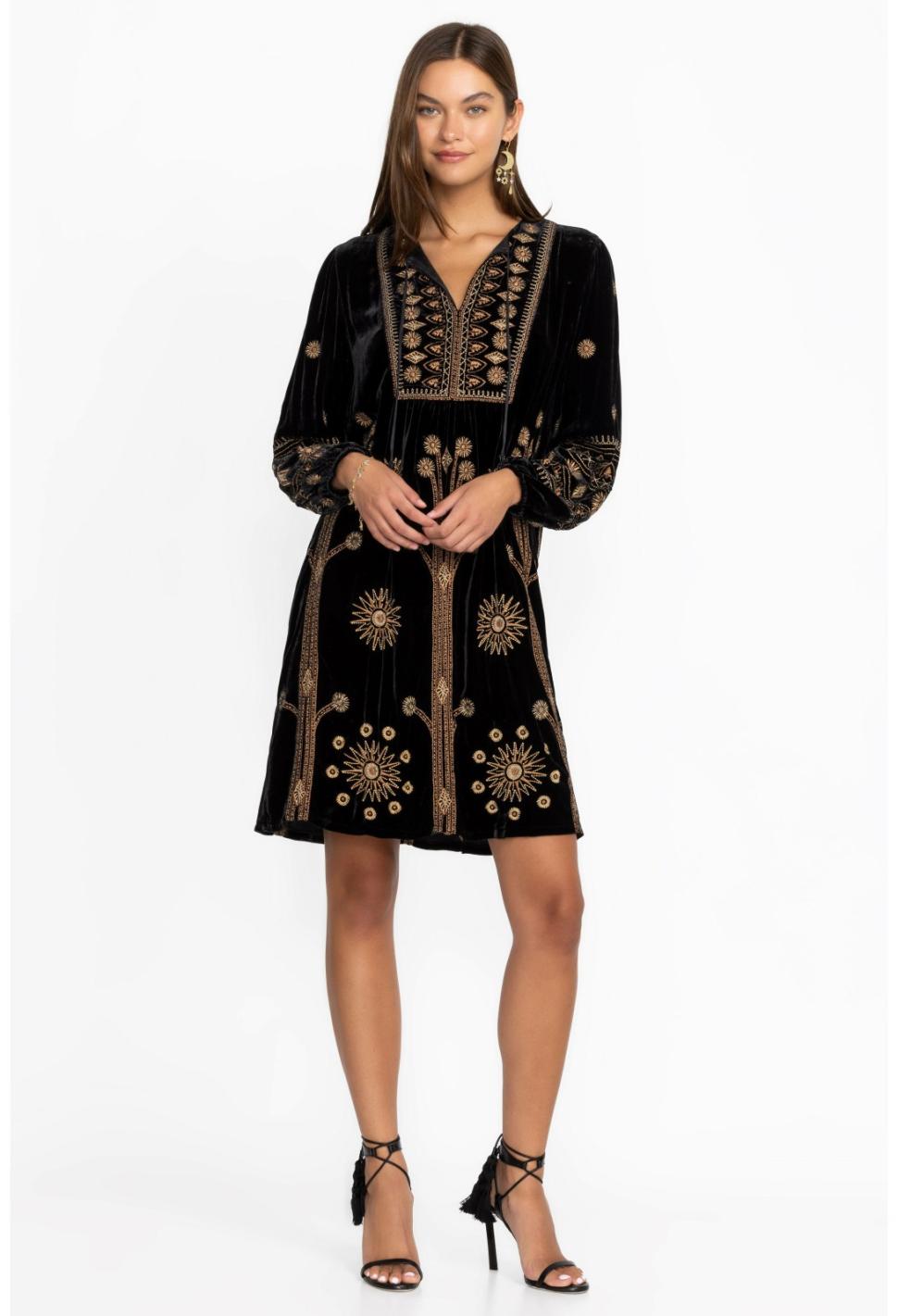 Women Dresses | Johnny Was Heidi Velvet Yoke Dress Black