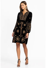 Women Dresses | Johnny Was Heidi Velvet Yoke Dress Black