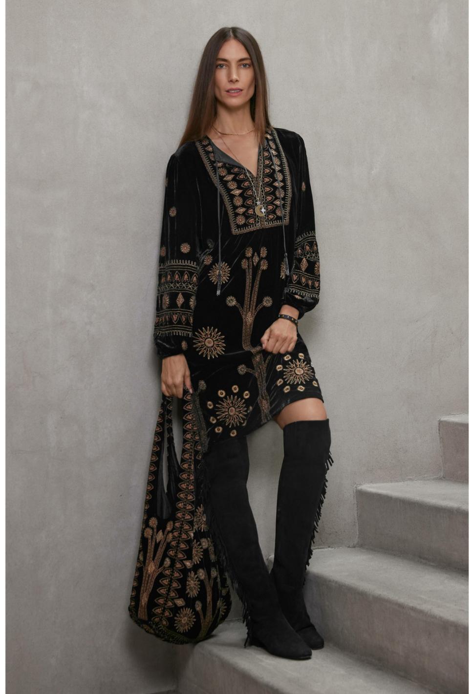 Women Dresses | Johnny Was Heidi Velvet Yoke Dress Black